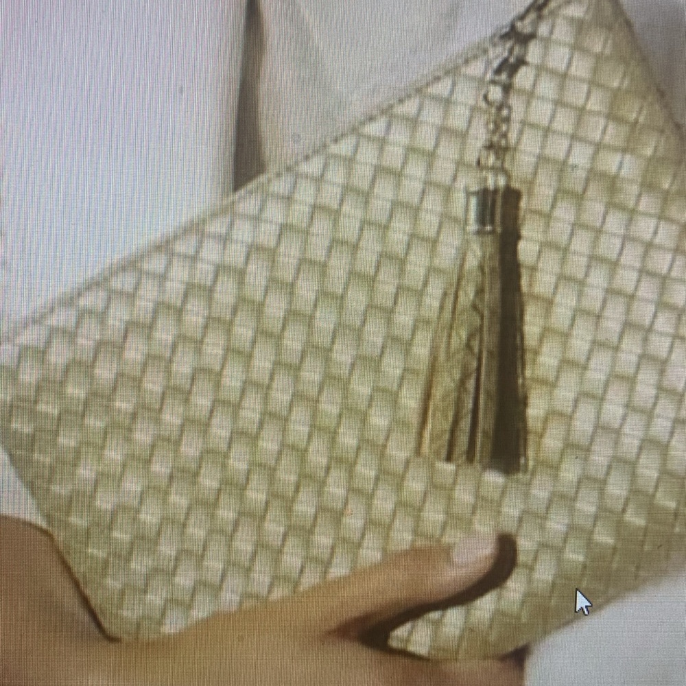 VW NYC gold Woven clutch handbag